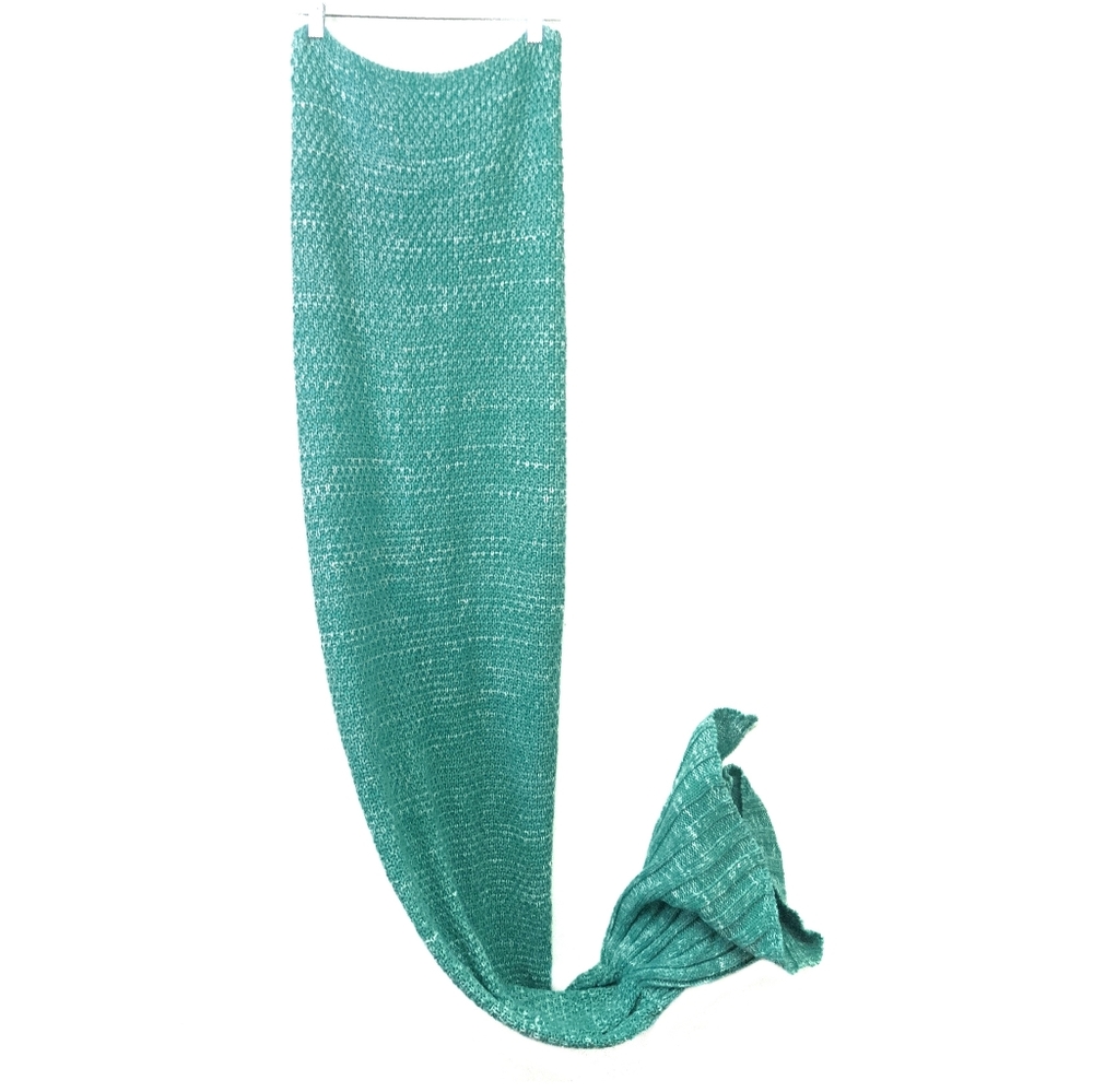 😺 Aqua Green Knit Crochet Mermaid Tail Blanket